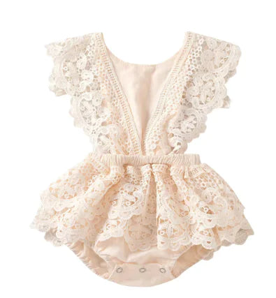 Sleeveless Ruffles Lace Jumpsuit For Baby