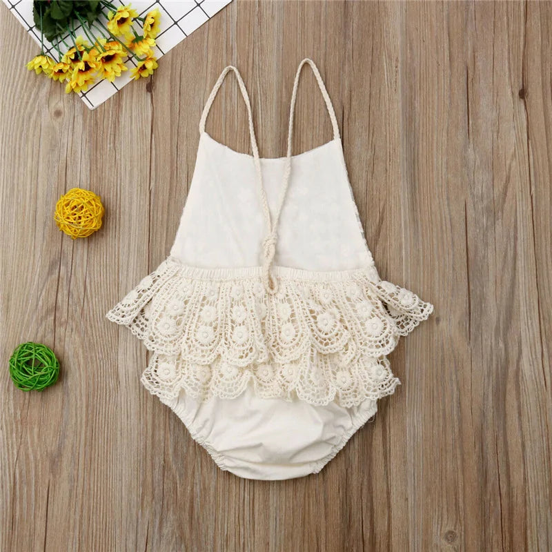 Sleeveless Ruffles Lace Jumpsuit For Baby